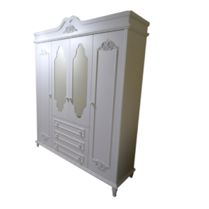 GÜMÜŞ 4 KAPILI DOLAP KABA OYMALI